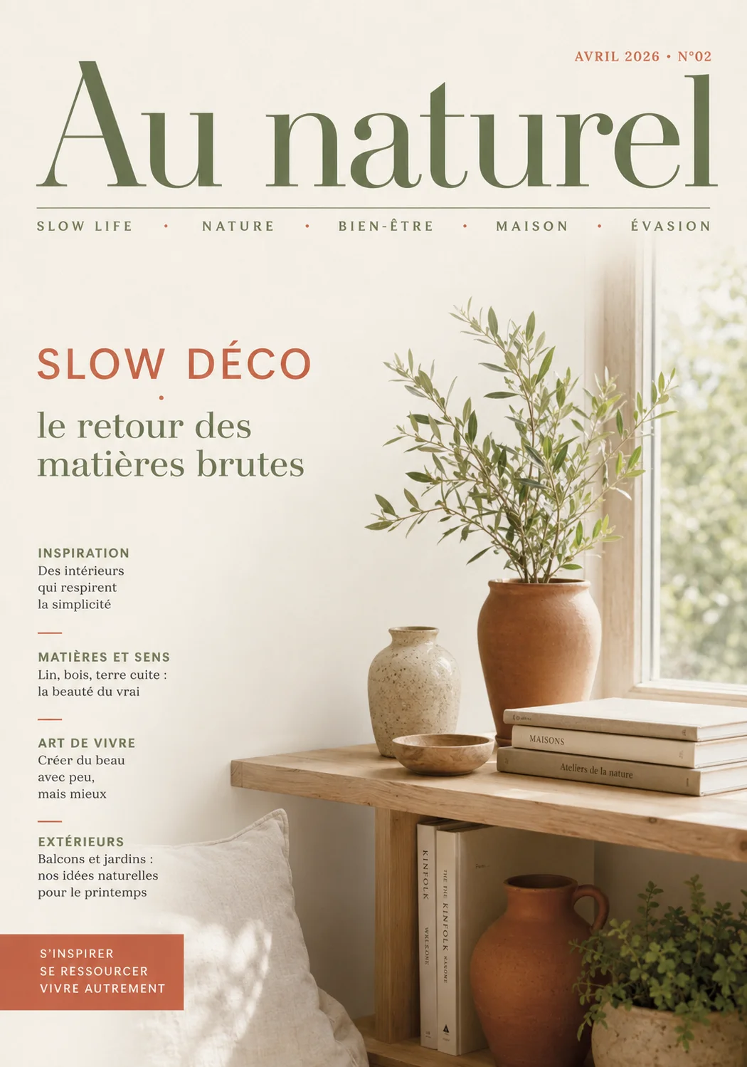 Au naturel — Avril 2026, N° 02 · Slow déco & matières brutes