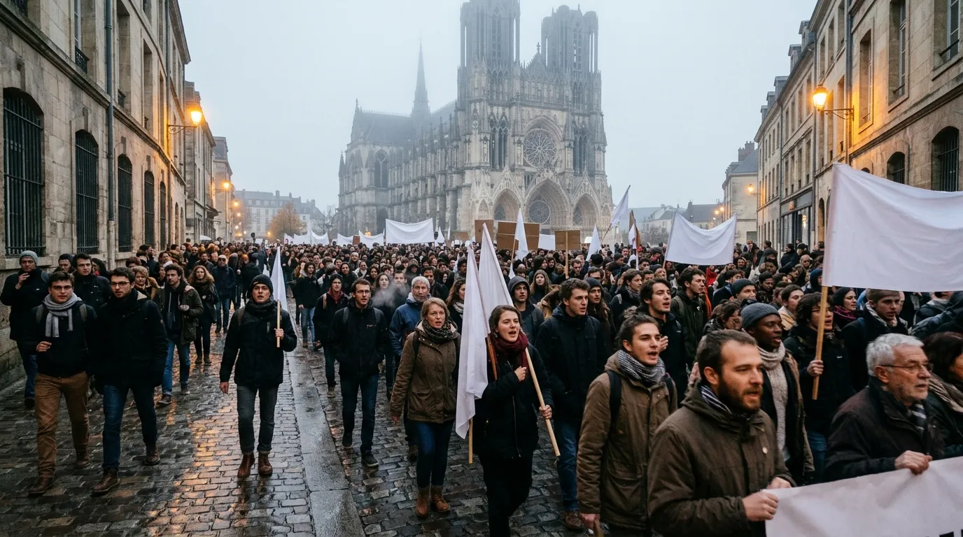 Manifestants Reims : société du travail permanent en débat