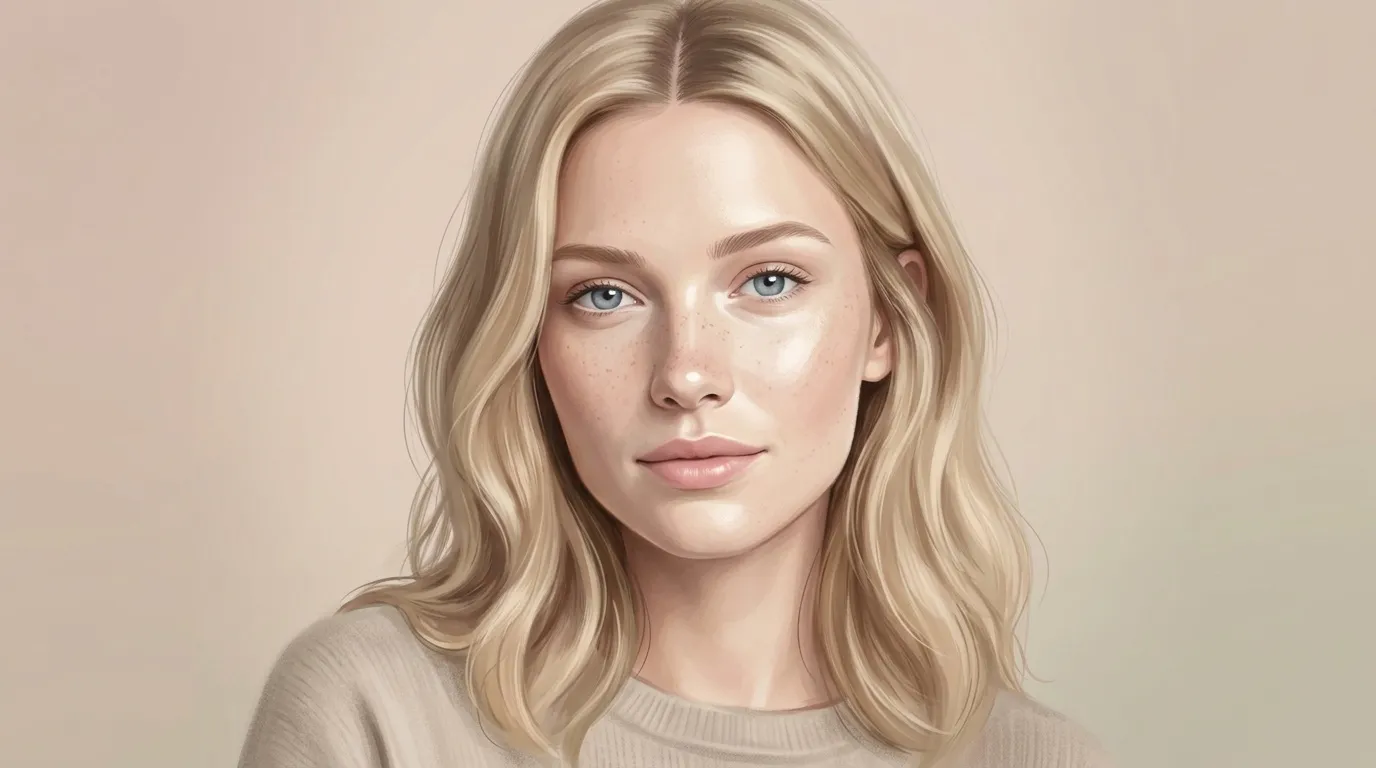 Femme blonde aux yeux bleus, portrait sur fond neutre