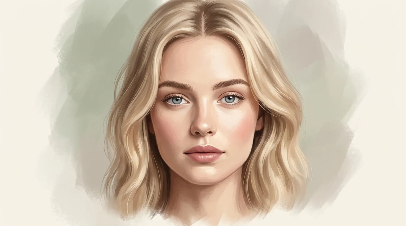 Illustration d'une femme aux cheveux blonds ondul&eacute;s et yeux bleus