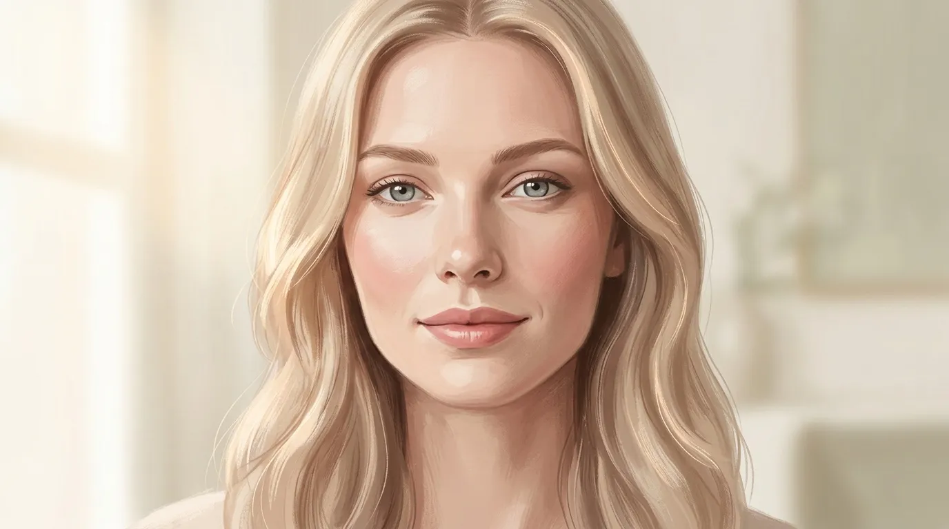 Femme blonde aux yeux bleus, portrait num&eacute;rique stylist&eacute;