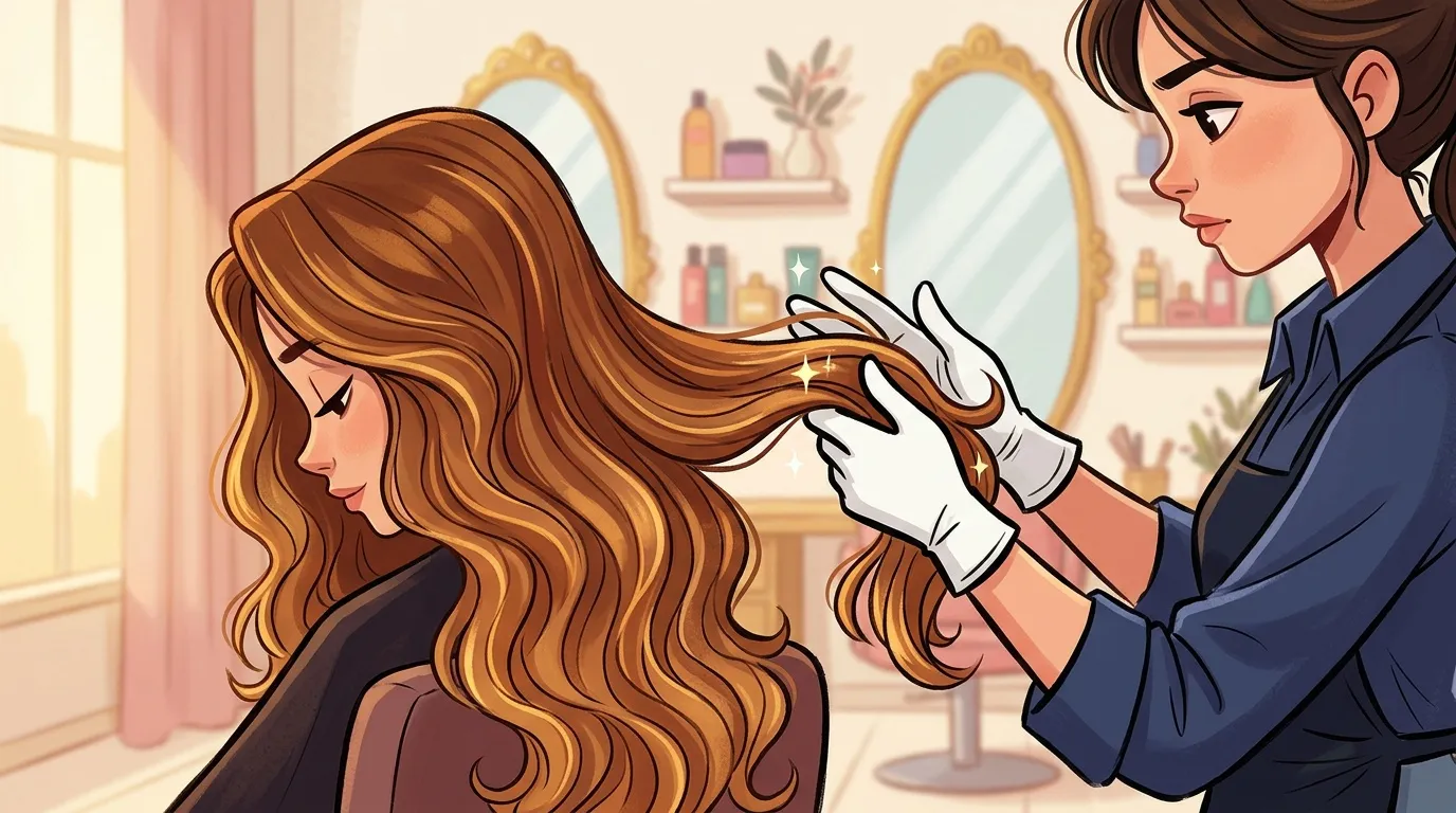 Une coiffeuse arrange les cheveux longs d'une femme en salon
