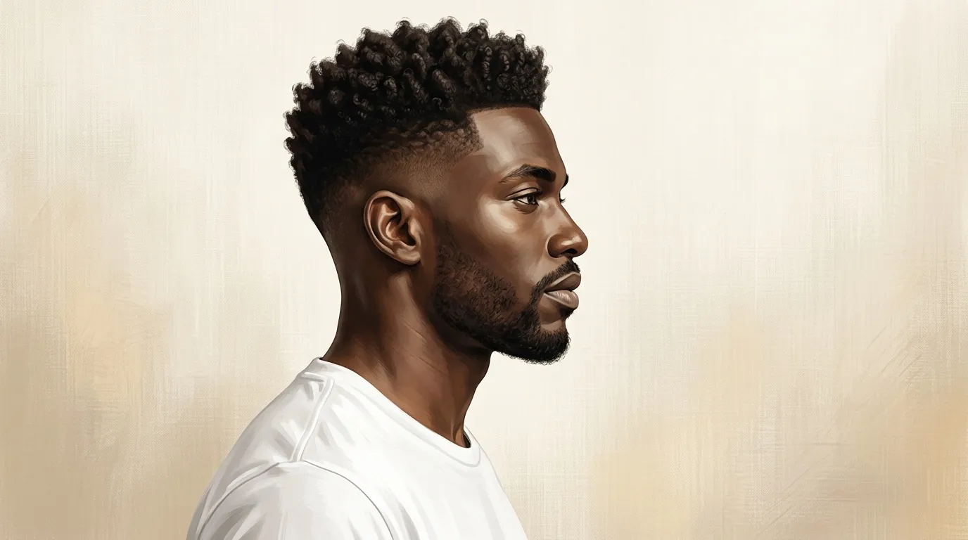 Homme noir profil, t-shirt blanc, fond neutre