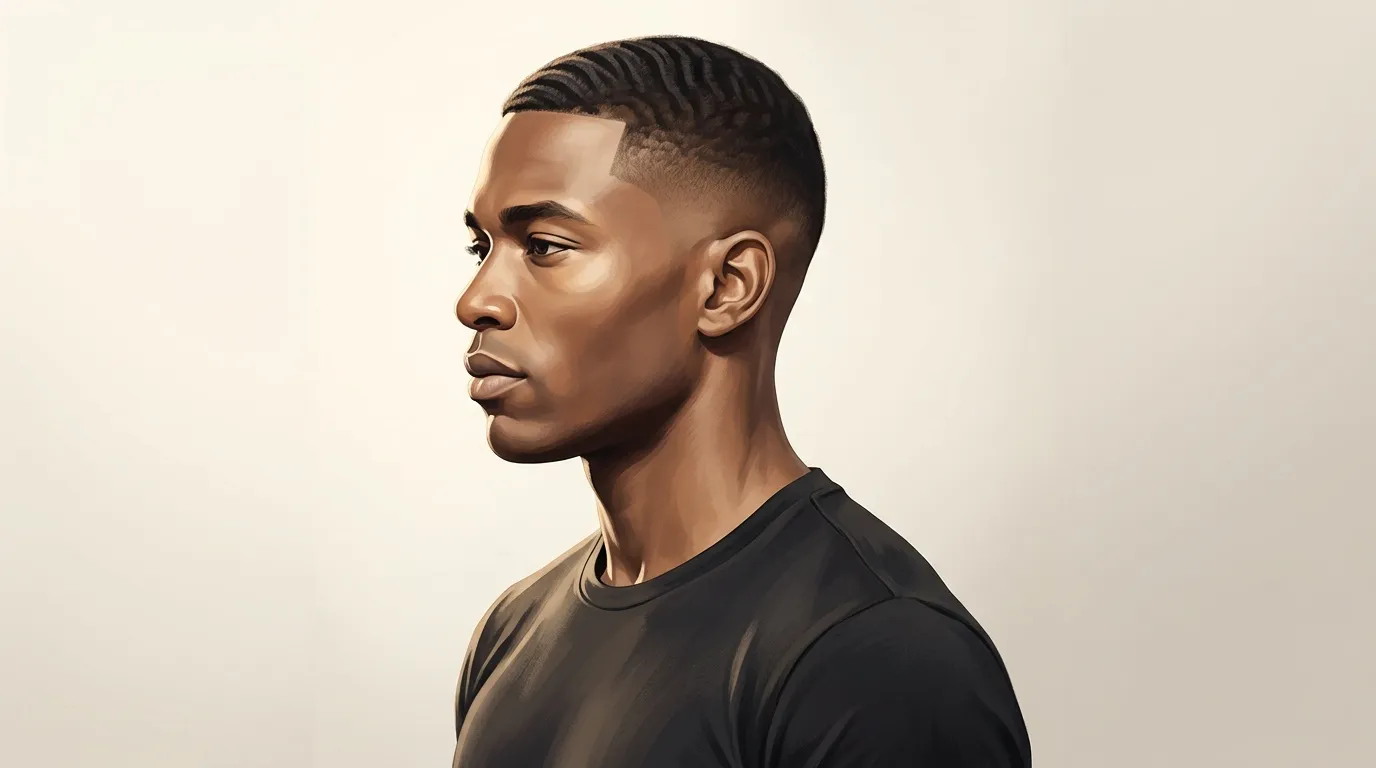 Homme noir profil noir sur fond beige clair