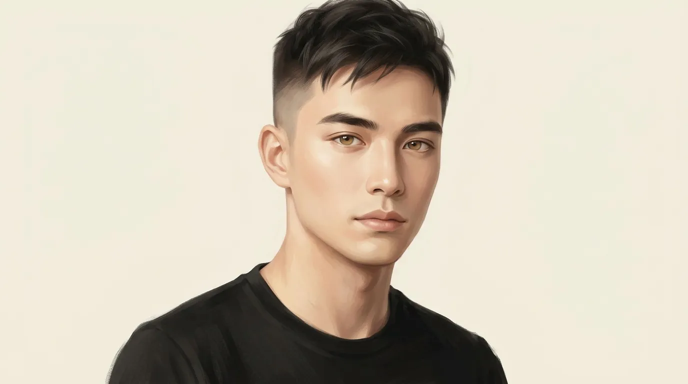 Jeune homme aux cheveux noirs portant un t-shirt noir