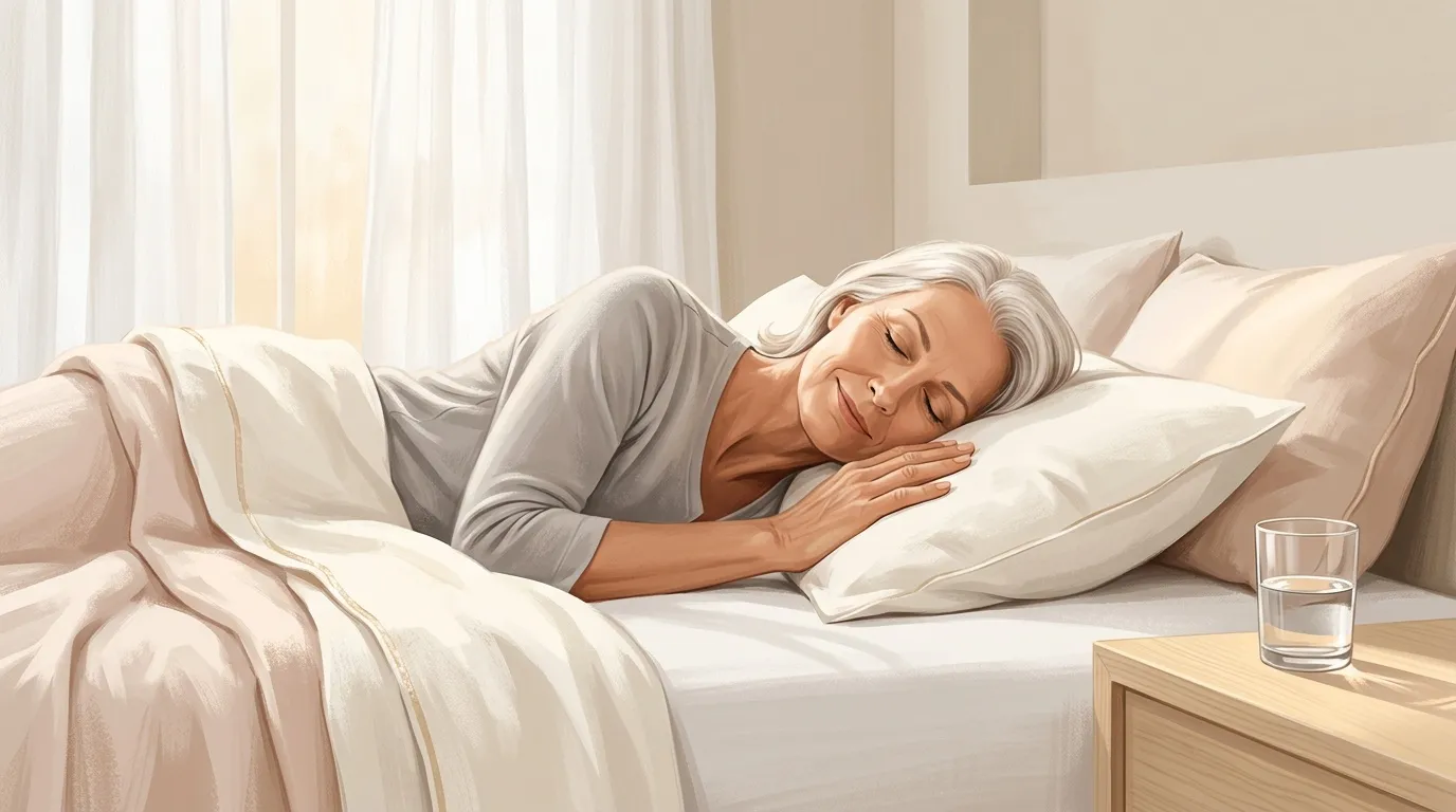 Femme senior endormie dans un lit confortable et lumineux