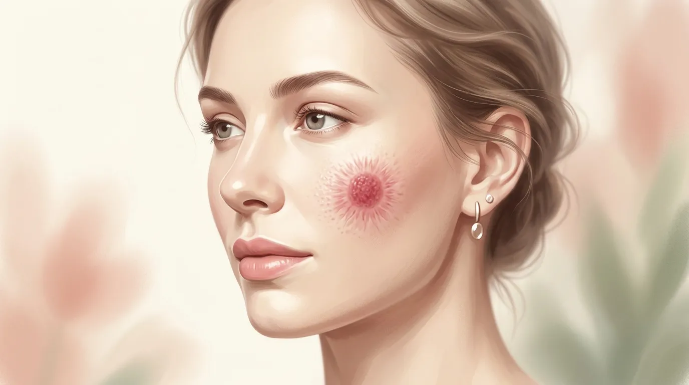 Illustration m&eacute;dicale d'une femme pr&eacute;sentant une inflammation cutan&eacute;e