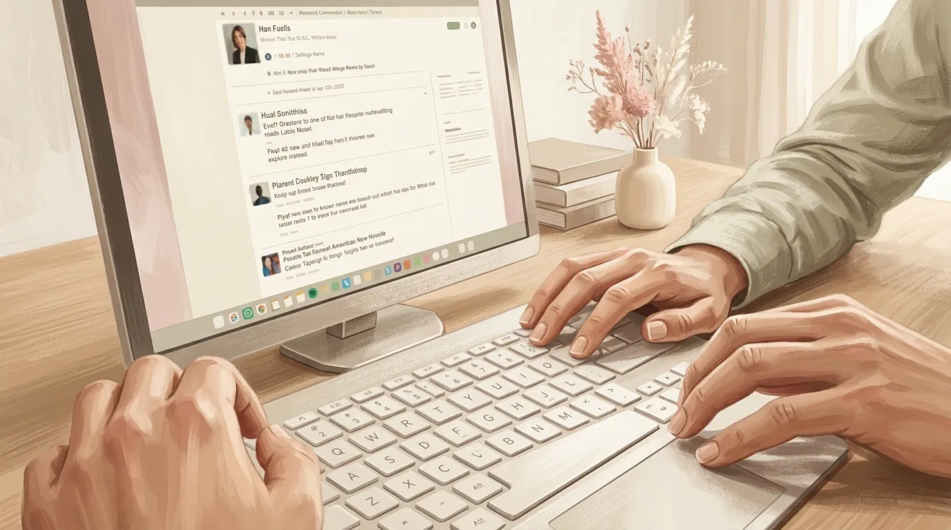 Personne consultant des messages professionnels sur ordinateur