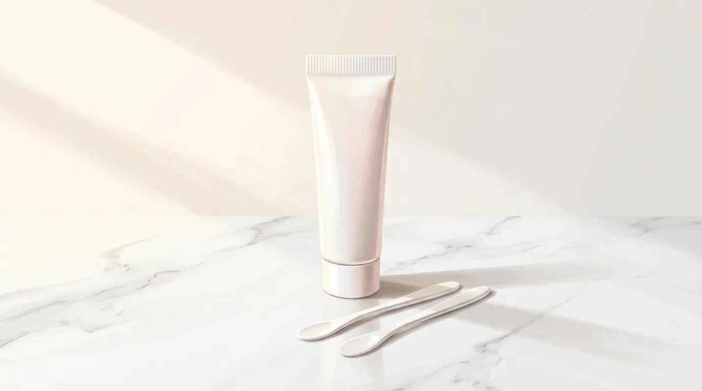 Tube blanc de produit cosmétique avec deux applicateurs spatiels
