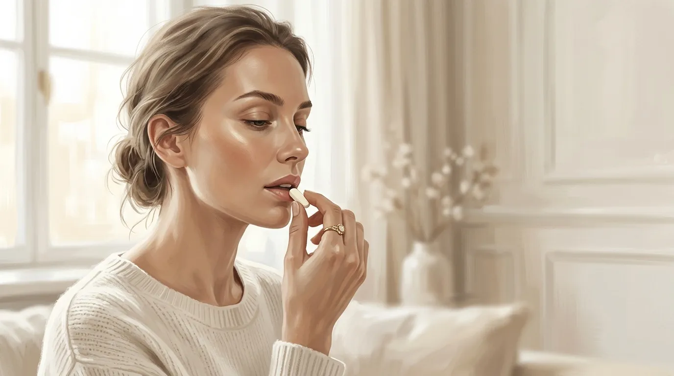 Femme en pull blanc appliquant du baume à lèvres