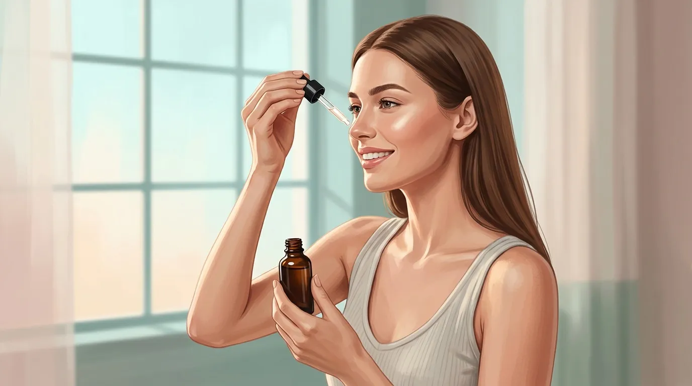 Femme appliquant un sérum cosmétique sous les yeux