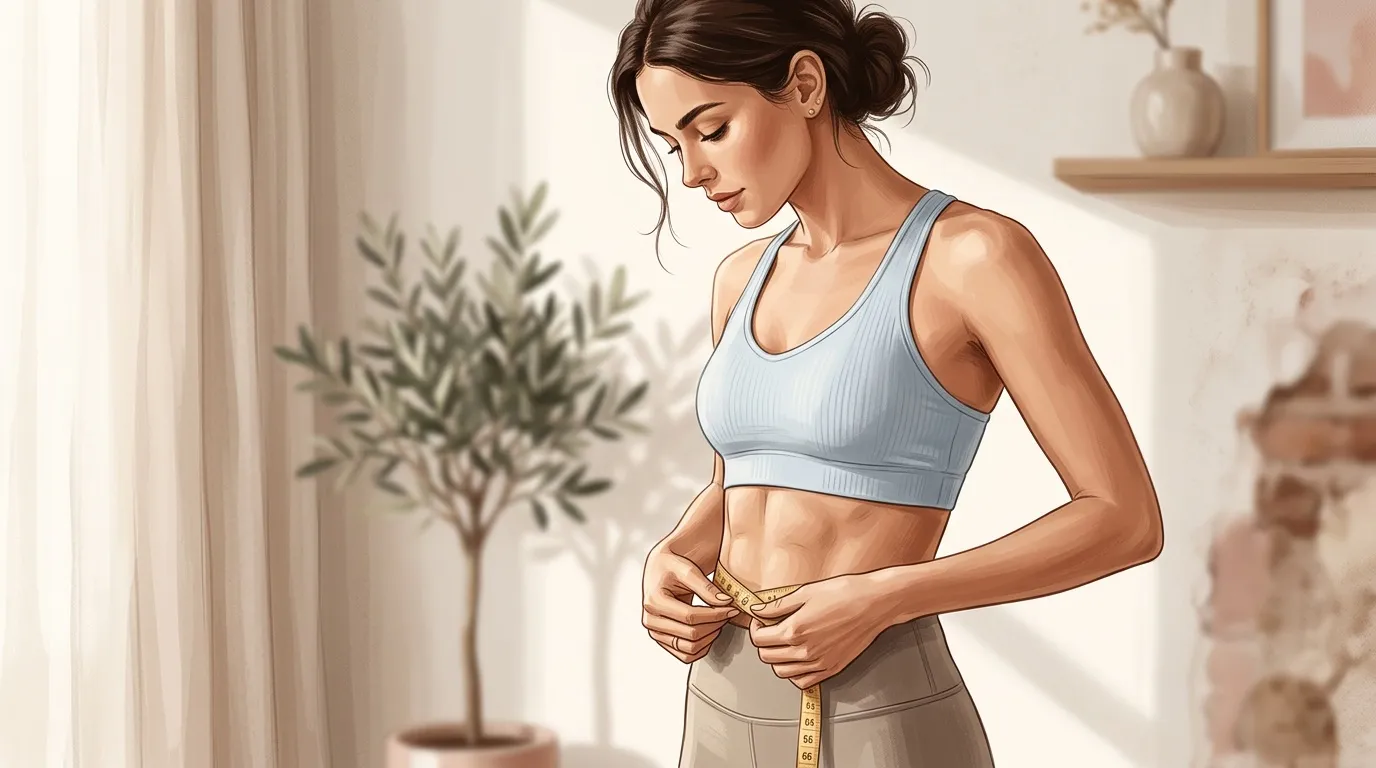 Femme athlétique en tenue sport mesurant sa taille
