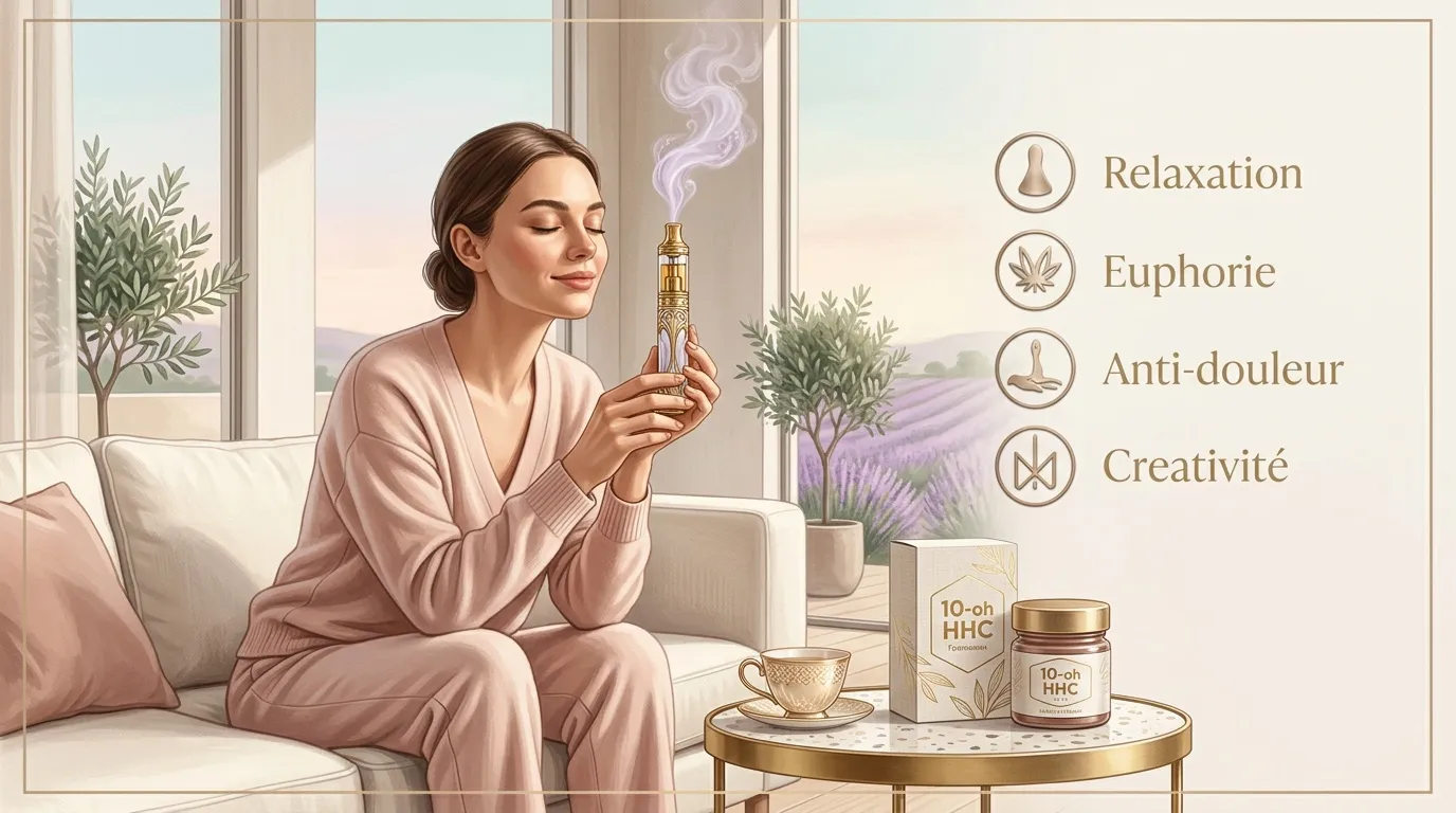 Femme utilisant un produit HHC dans un intérieur zen