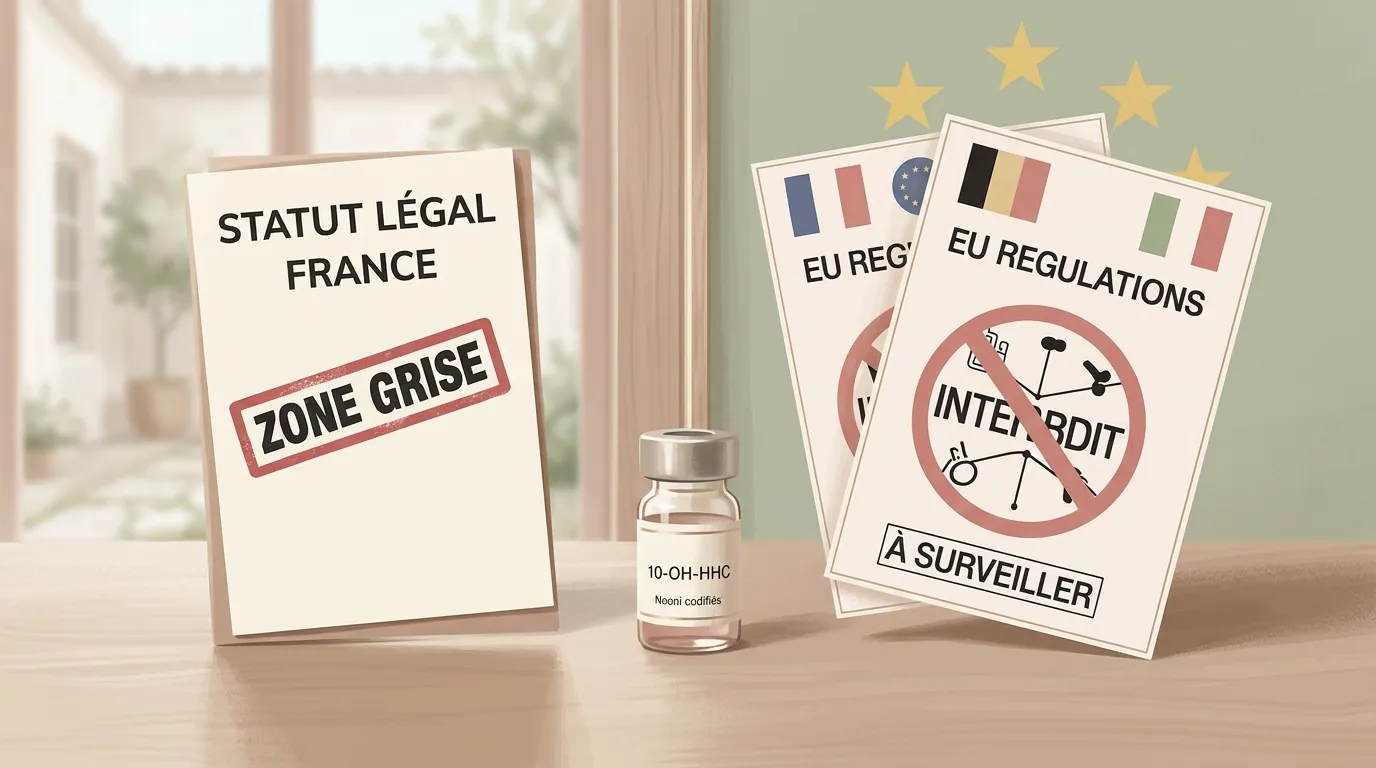 Documents légaux français et européens avec substance interdite au centre