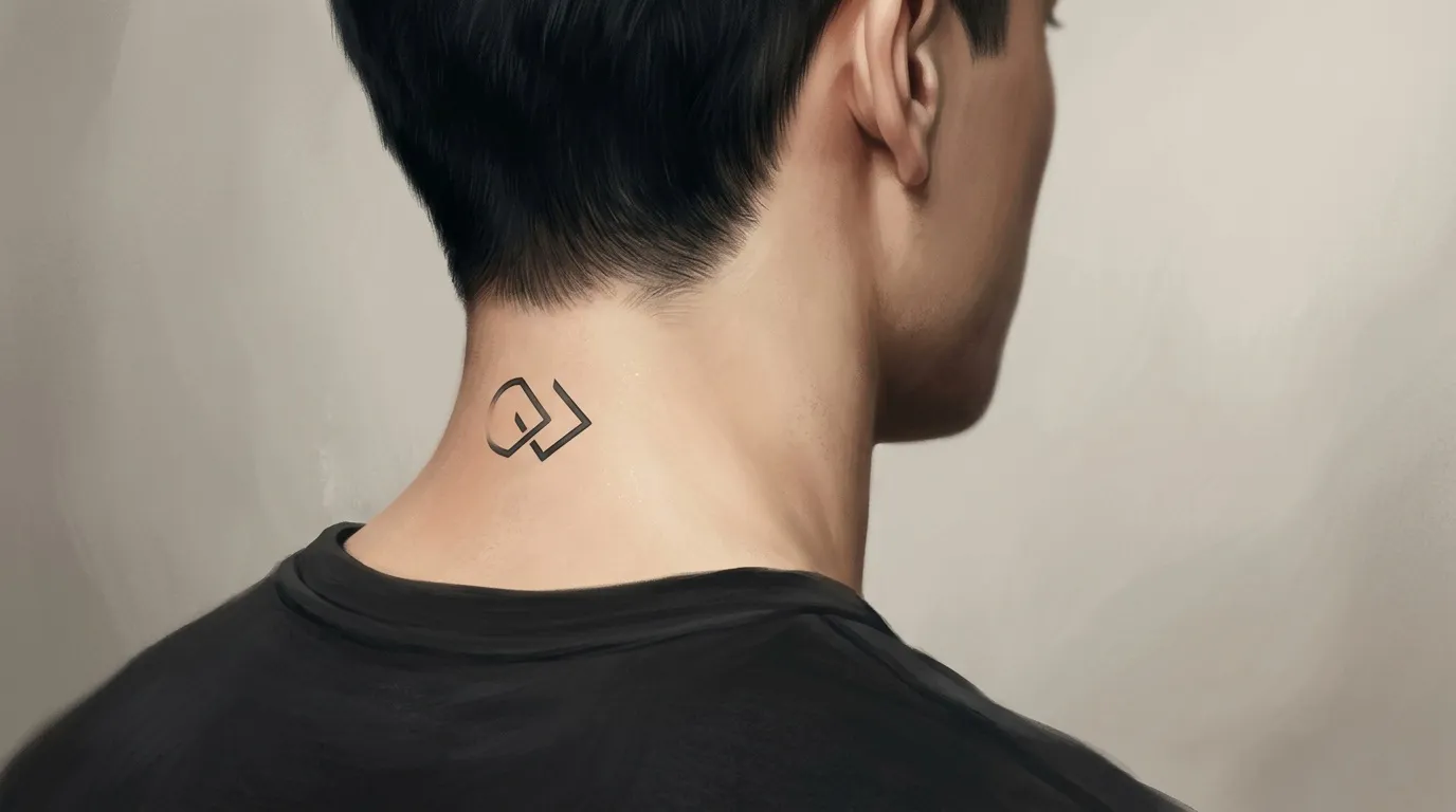 Homme de profil avec petit tatouage géométrique sur la nuque