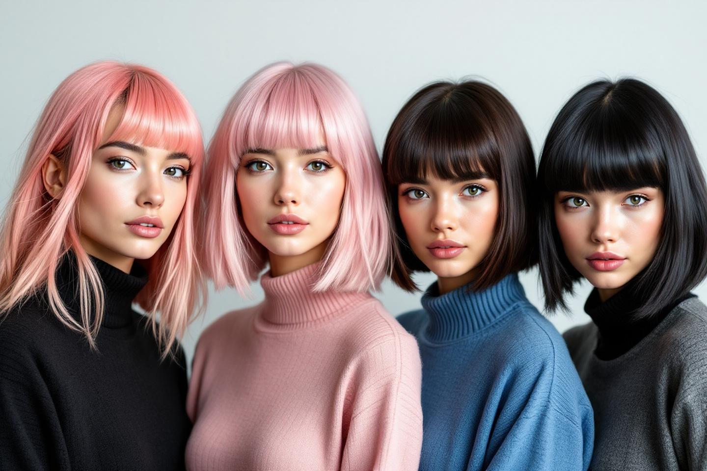 Quatre femmes avec différentes couleurs de cheveux, portant des pulls