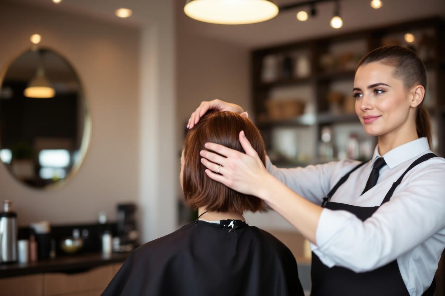 Coiffeuse professionnelle préparant les cheveux d'une cliente