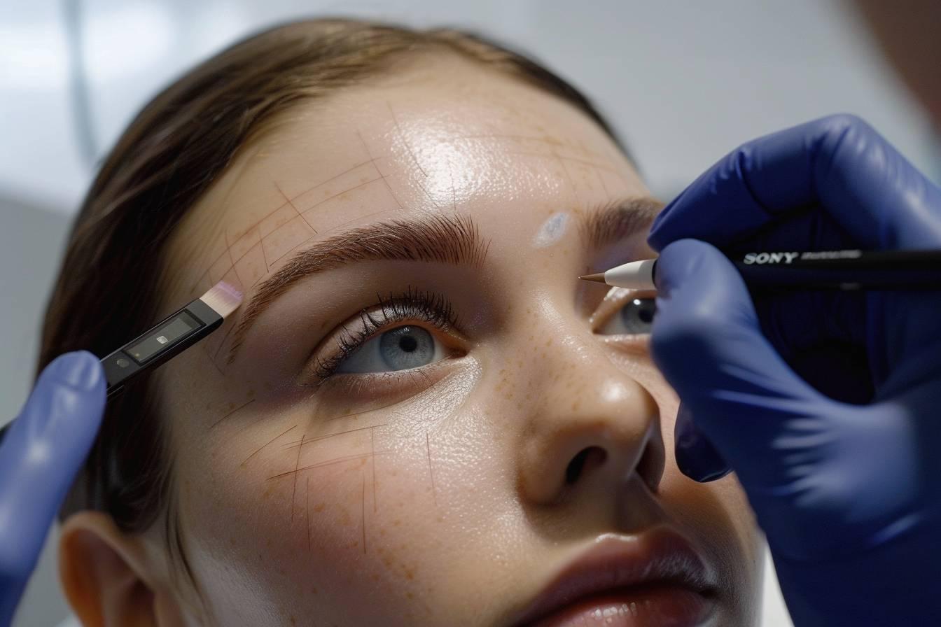 Gros plan sur le visage d'une femme subissant un traitement cosmétique.