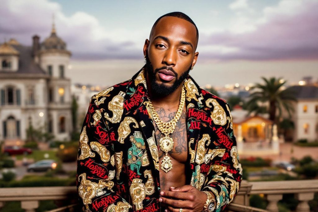 Portrait d'homme à la mode portant une veste colorée et des bijoux