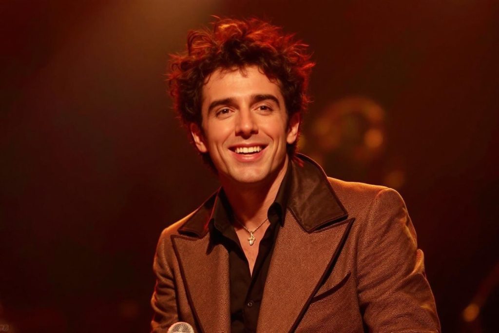 Artiste aux cheveux bouclés roux sur scène