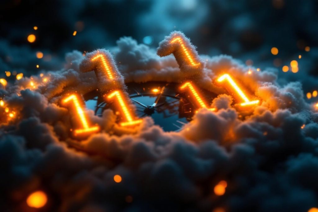 Chiffres un brillants flottant dans des nuages sombres