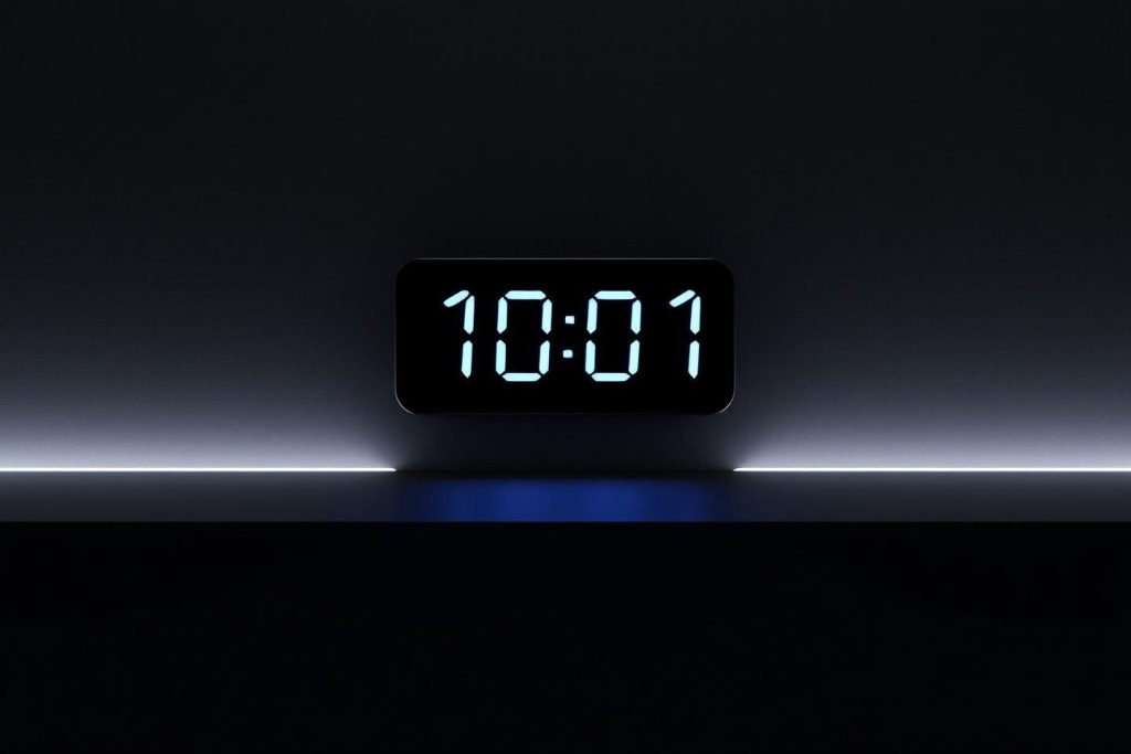 Affichage digital d'une horloge électronique montrant 10:01