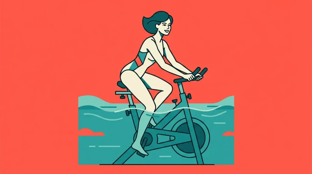Illustration d'une femme faisant du vélo dans l'eau