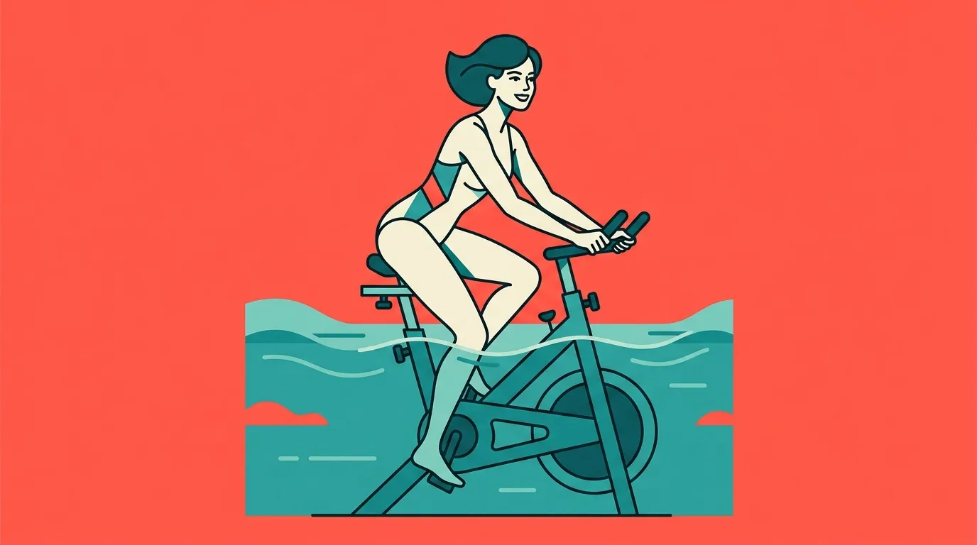 Illustration d'une femme faisant du vélo dans l'eau