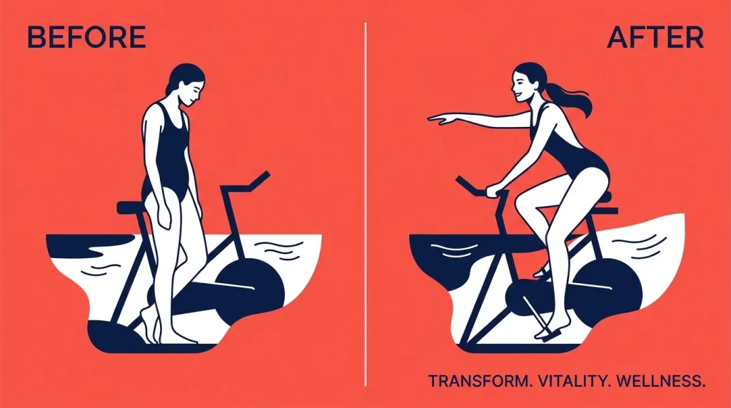 Femme avant et après exercice sur vélo stationnaire